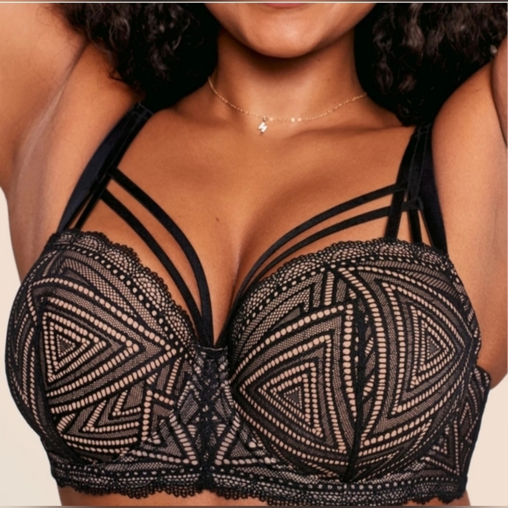 Adore Me Black Geometric Lace Bra Size 40DD - Picture 1 of 12